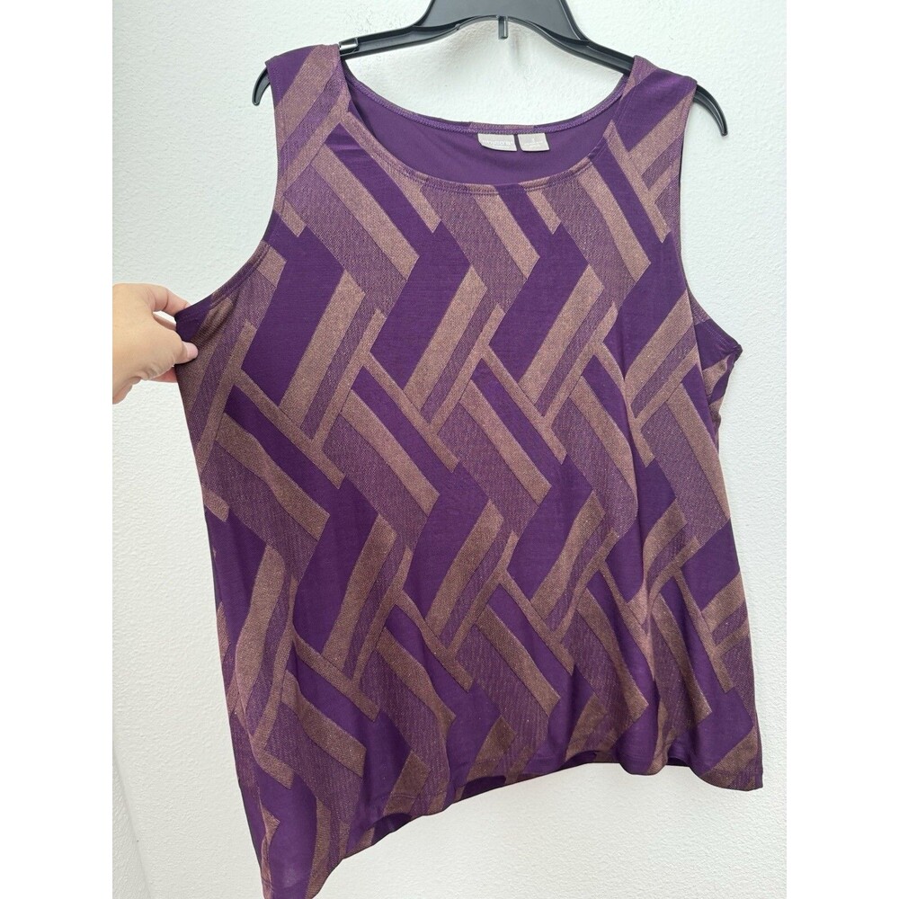 Chico's Traveler's 3 Women's Purple Shimmer Tank Top Shell Geometric  Zig Zag XL - Picture 2 of 9